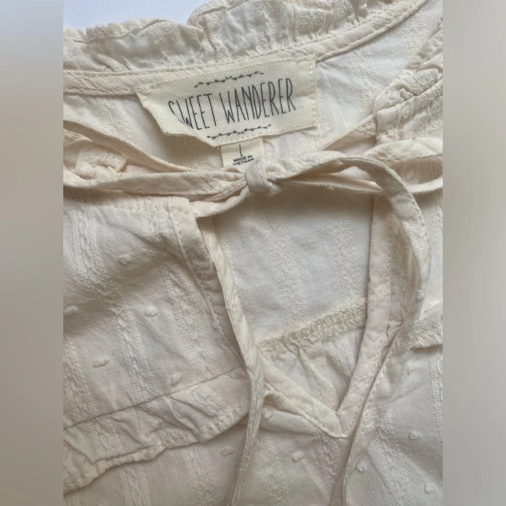 Sweet Wanderer Cream Mini Dress with Tie Waist